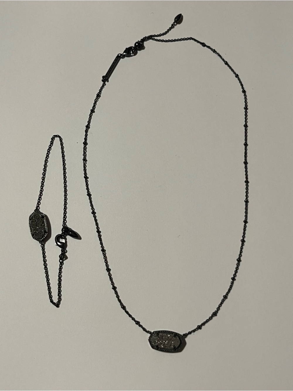Kendra Scott Black and Gunmetal Druzy Pendant Necklace and Bracelet Set - Picture 2 of 4